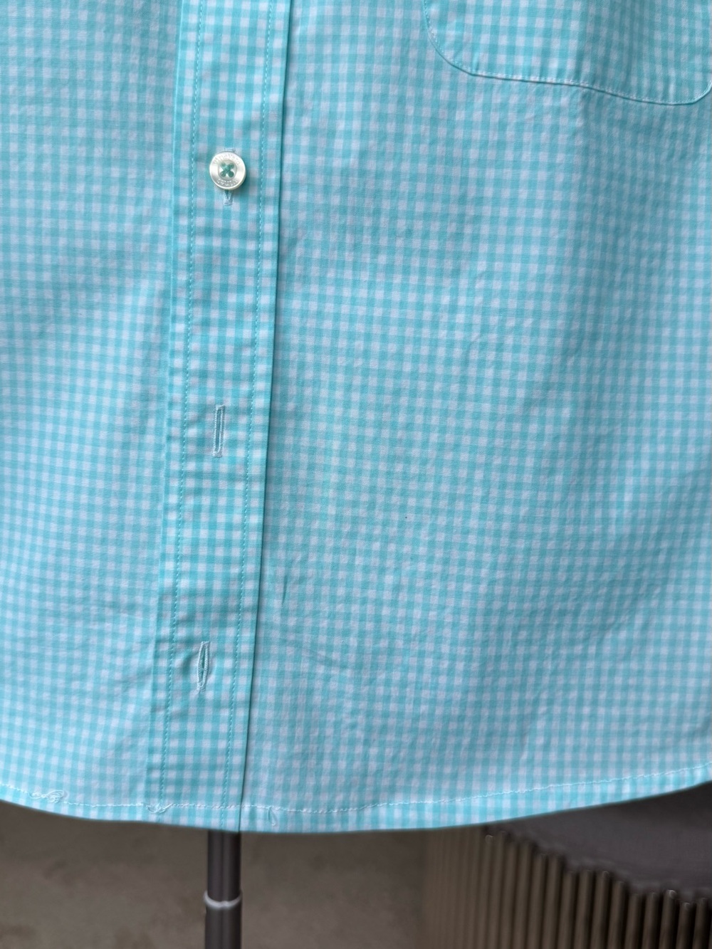 Reloved Upcycled Ruffle Collar Button Down Shirt Vineyard Vines Aqua Gingham - Picture 3 of 11